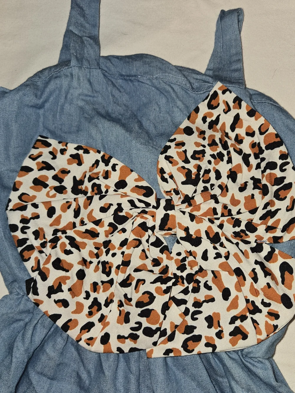Kids Denim-Look One Piece with Leopard Bow Sz 3T